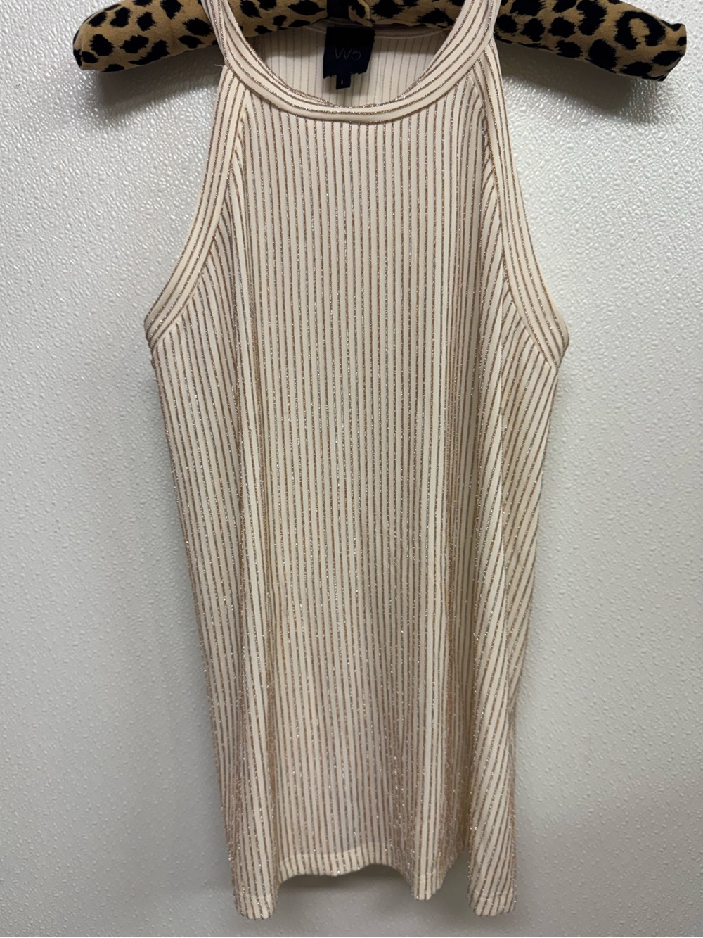 W5 Anthropology Cream Ribbed Sleeveless Tank Top with Metallic Pinstripes